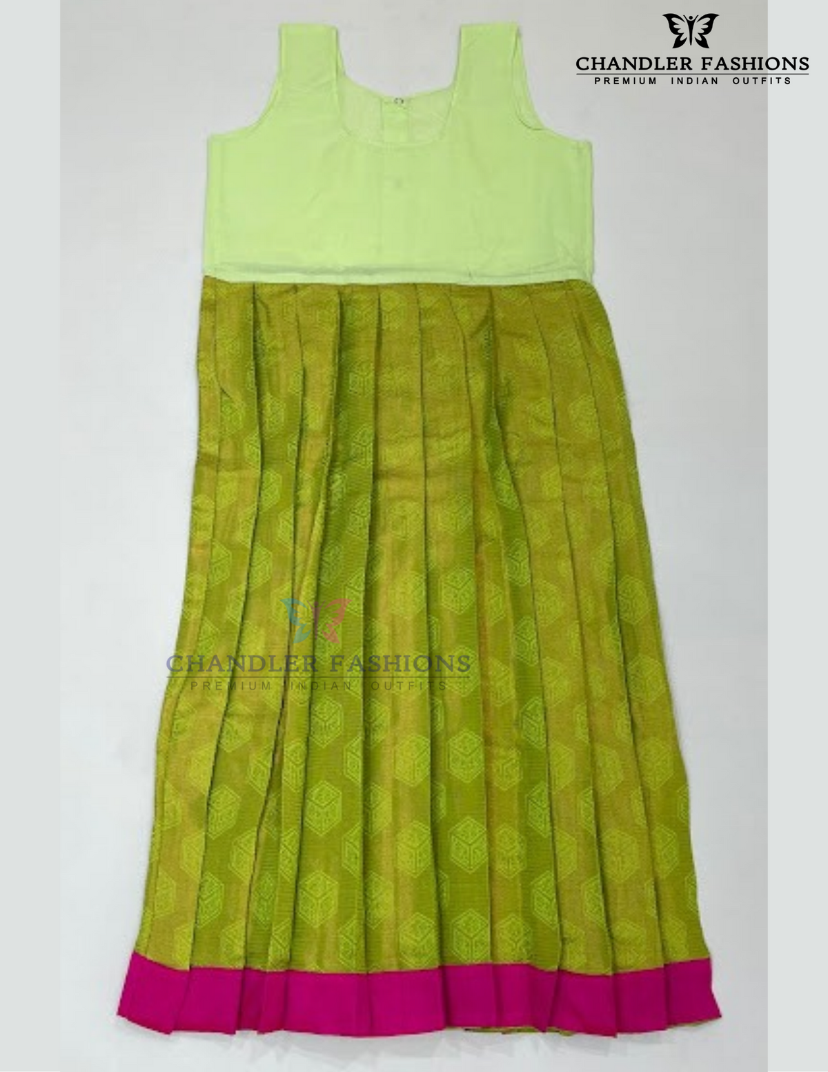Pink And Green Color Art Silk Langa Set In Tempe