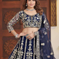 Blue Color Butterfly Net With Embroidery And Sequins Work Lehenga Near Me