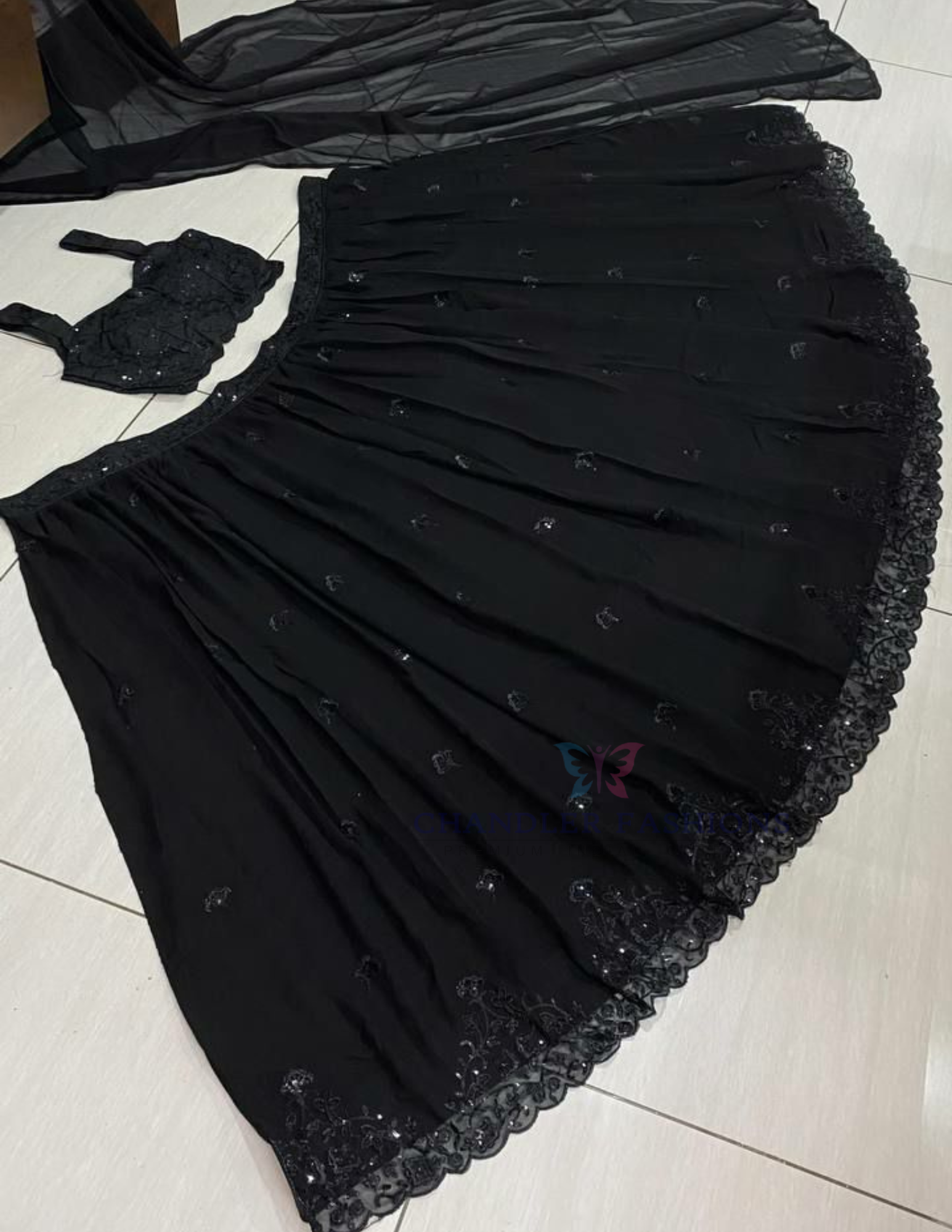 Black Color With Sequins And Thread Work  Lehenga For Women In Chandler