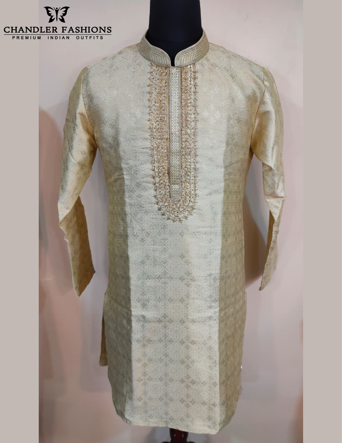 Alluring Cream Color Banarasi Brocade Kurta With Pajama For Men