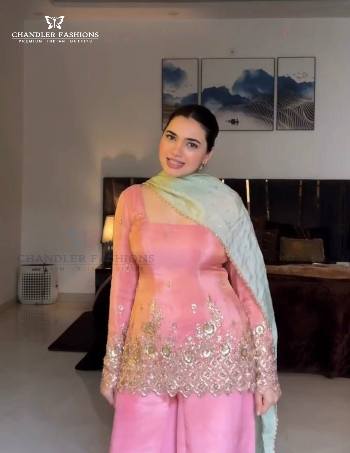 Captivating Pink Color Chinon With Embroidery And Sequins Work Palazzo Suits With Dupatta Near Me
