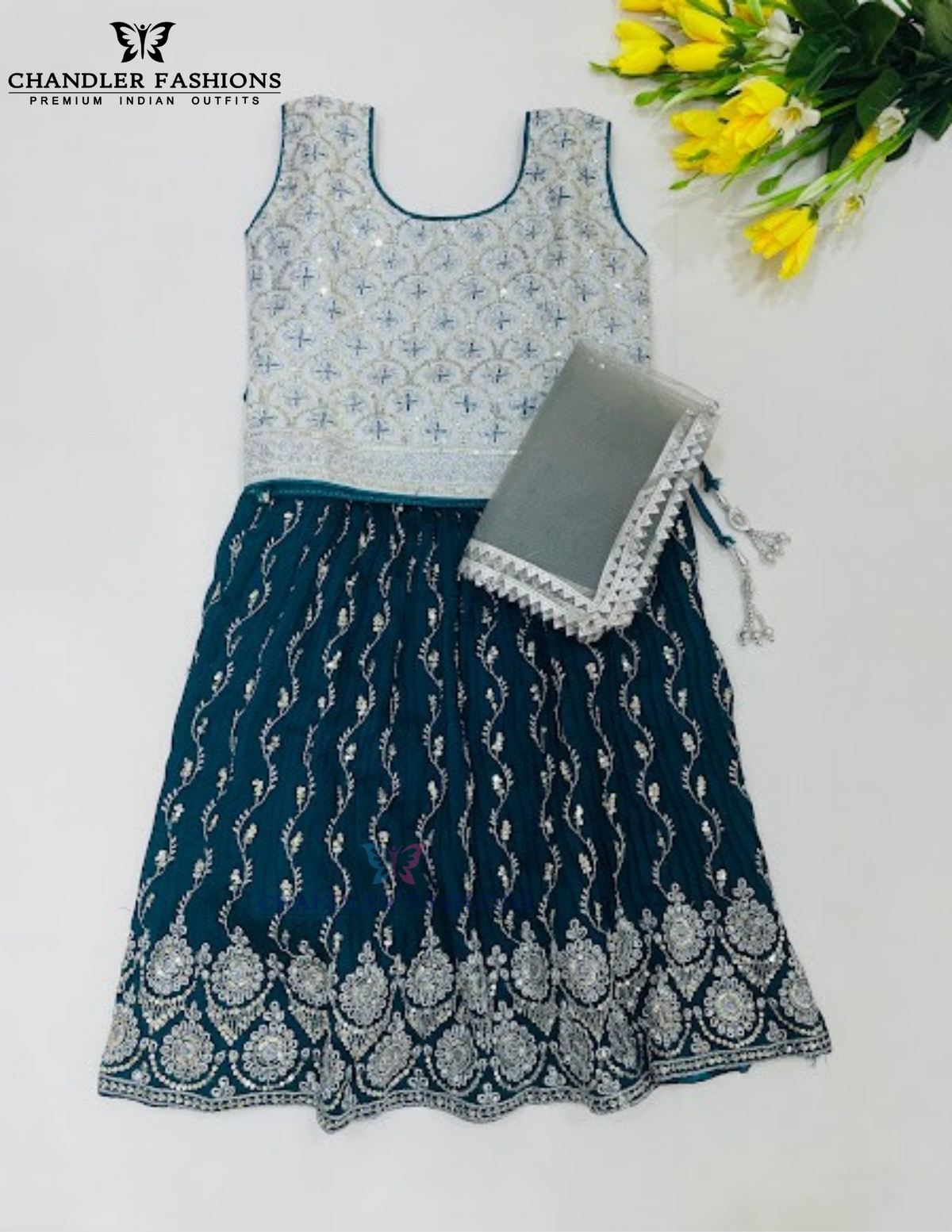 Elegant Teal Green Color Georgette With Choli Sets Embroidery And Sequins Work For Girls