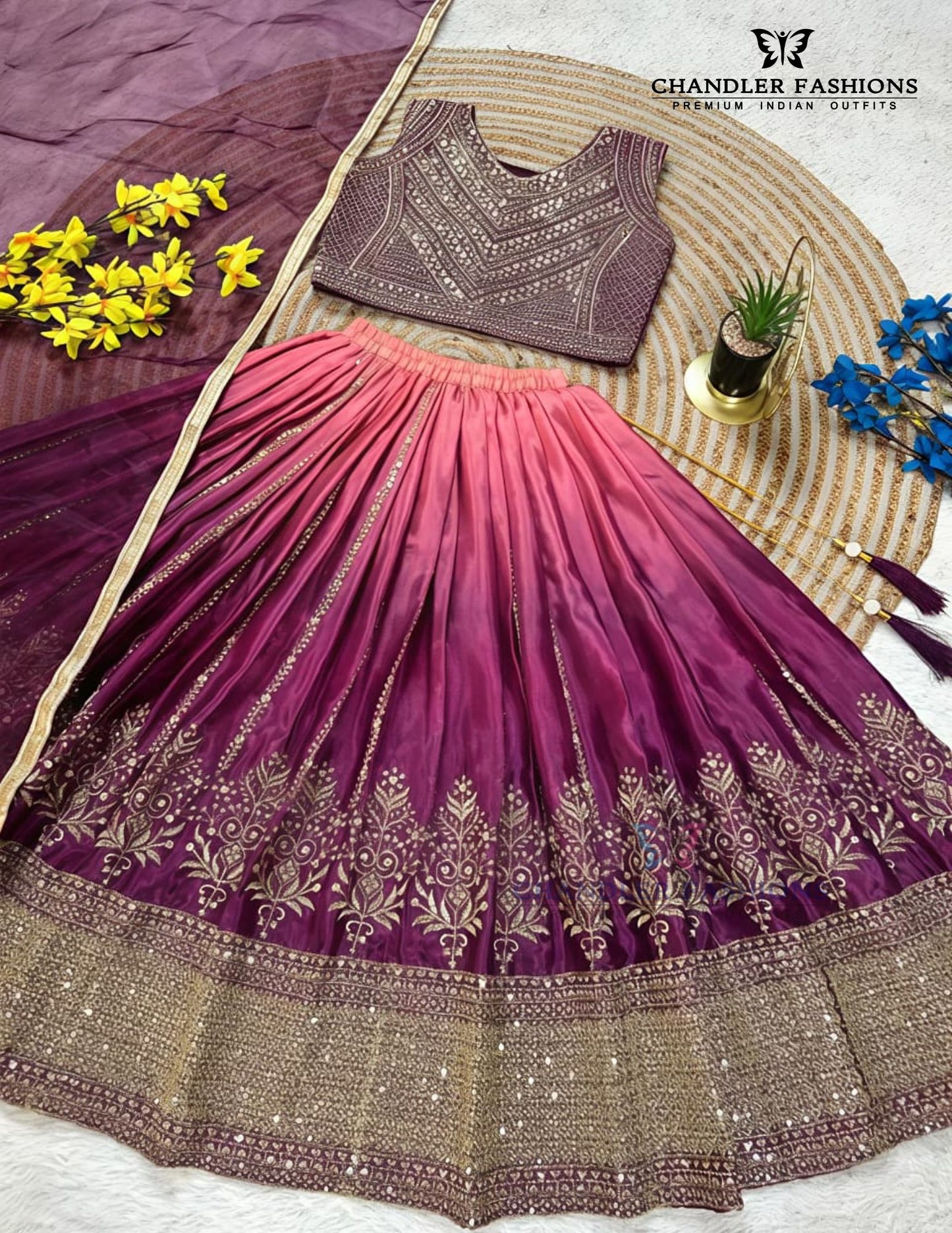 Purple Color Embroidery And Sequins Work Choli Set In Temple