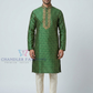Attractive Dark Green Color Jacquard With Zardozi Work Kurta Suits For Men
