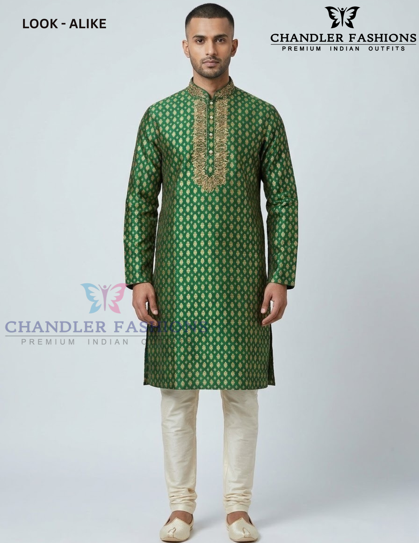 Attractive Dark Green Color Jacquard With Zardozi Work Kurta Suits For Men