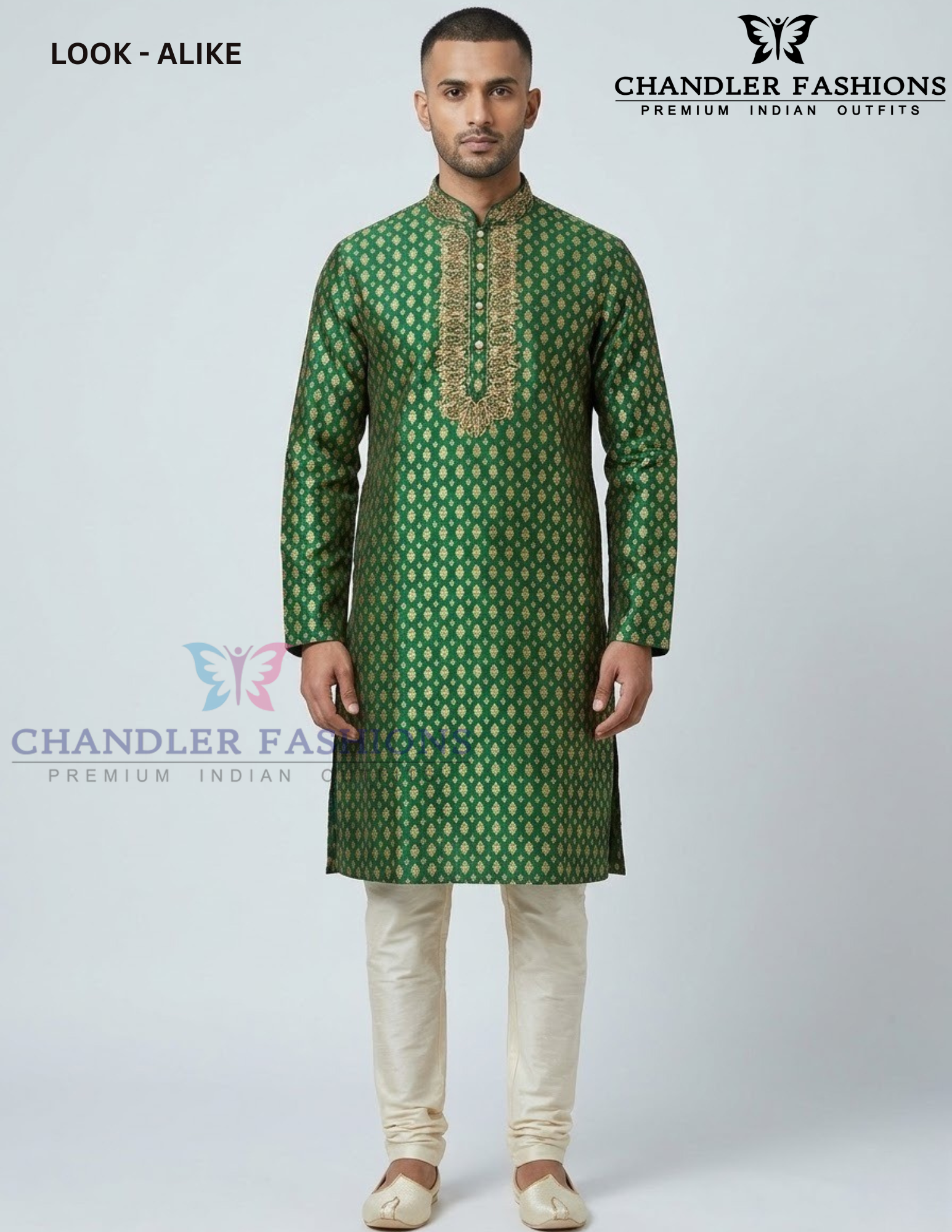 Attractive Dark Green Color Jacquard With Zardozi Work Kurta Suits For Men