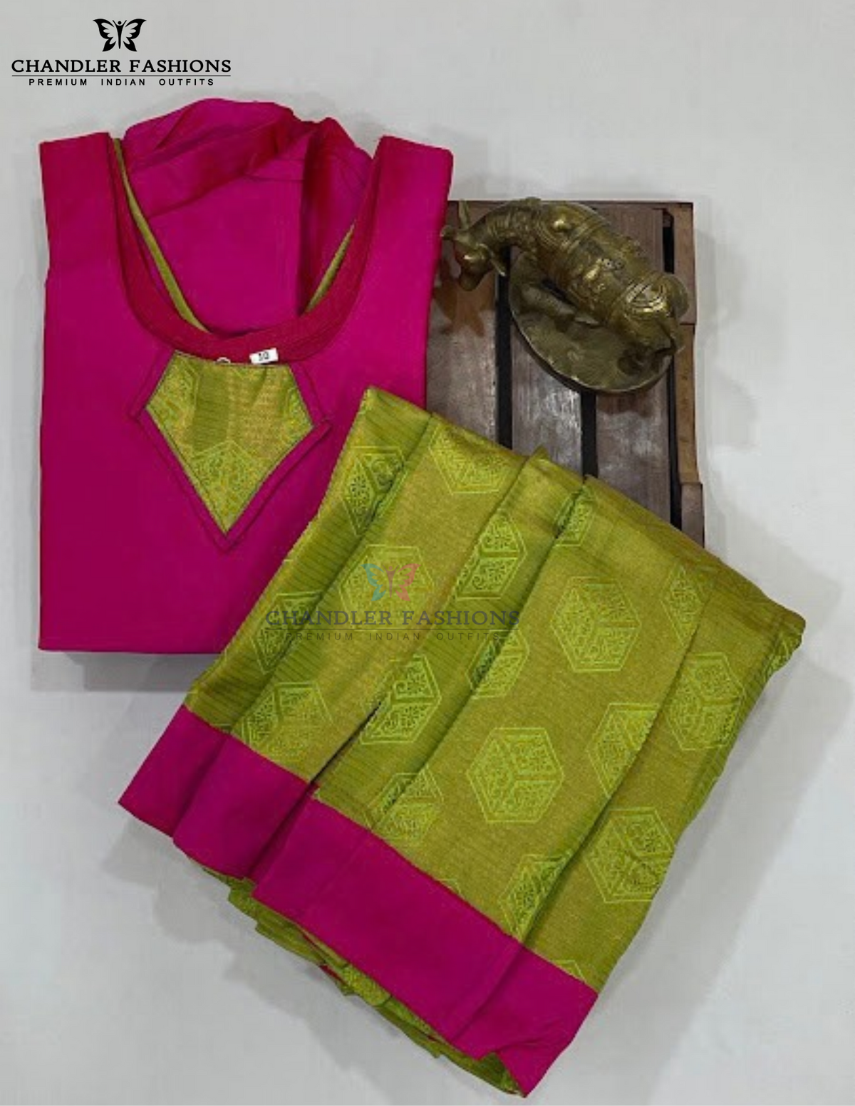 Pink And Green Color Art Silk Langa Set With Printed Work In USA