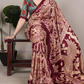 Stunning Red Color Kalamkari Printed Saree Features Detailed Peacock Design On The Pallu And Paired Contrasting For Women