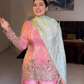 Pink Color Chinon With Embroidery And Sequins Work Palazzo Suits With Dupatta In USA