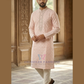 Stunning Baby Pink Color Jacquard With Zardozi Work Kurta Suits For Men