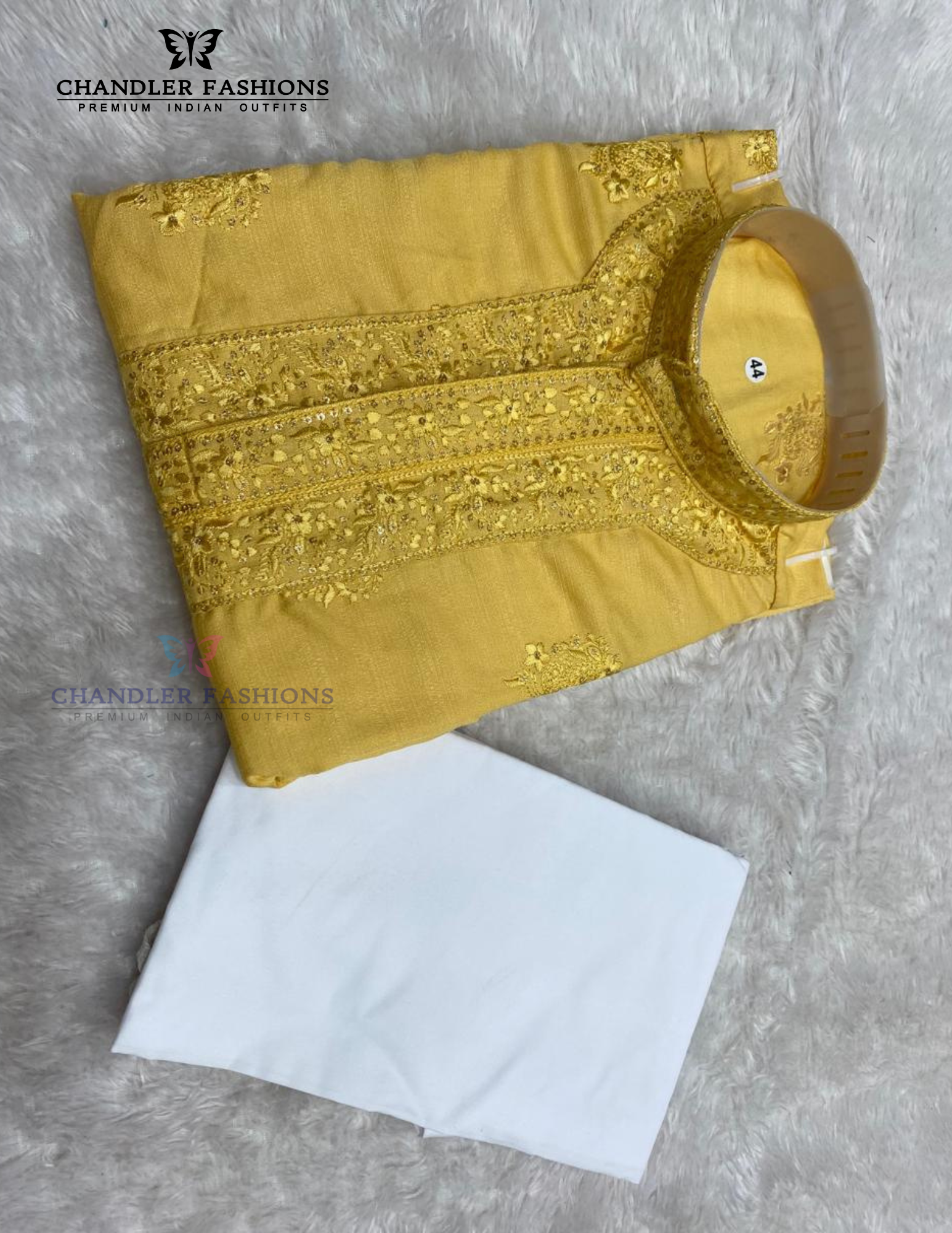 Fabulous Mustard Yellow Color Silk With Sequins And Embroidery Work Kurta Suits For Men