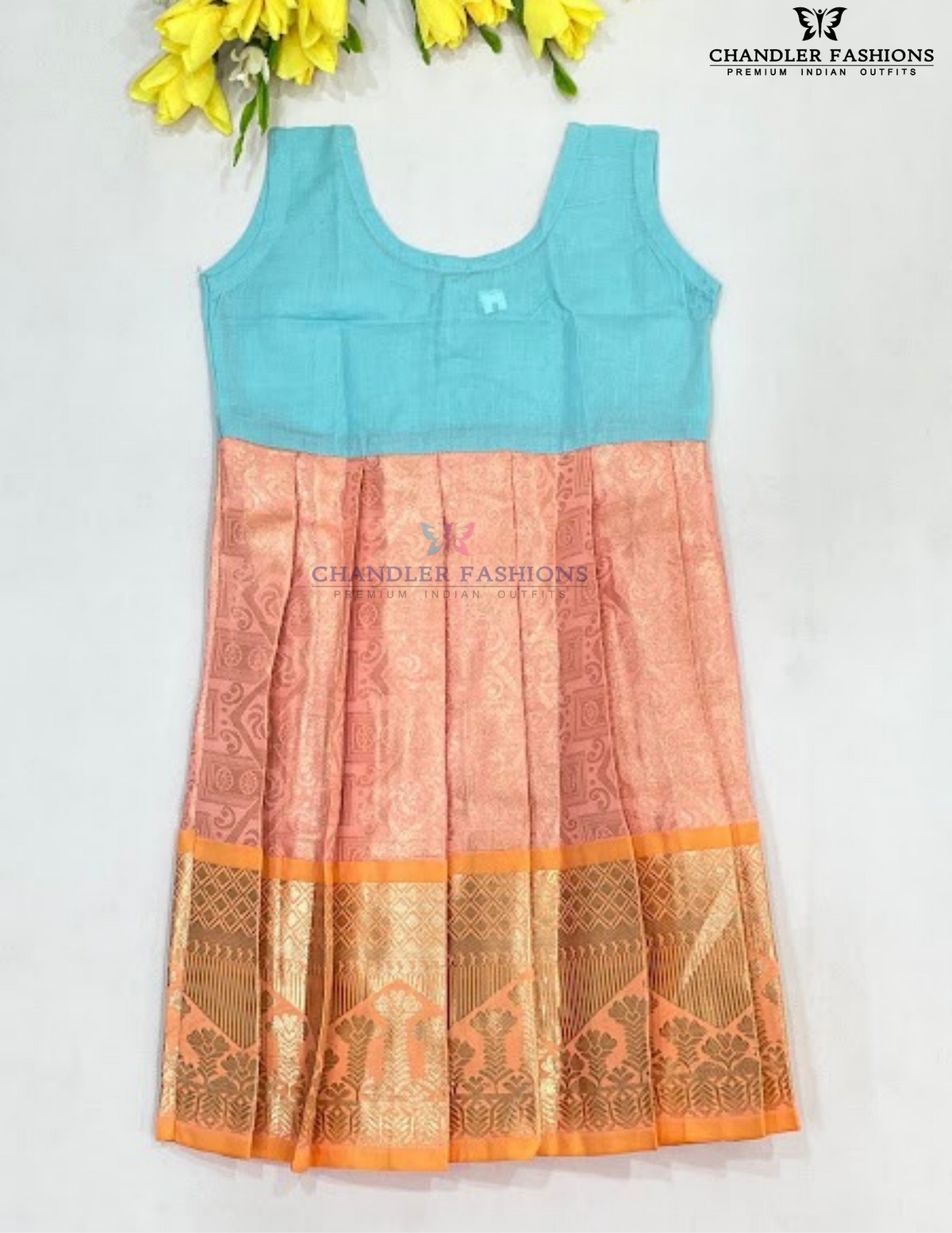 Green And Peach Color With Zari Work Langa Sets In Chandler