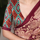 Red Color Kalamkari Printed Saree Features Detailed Peacock Design On The Pallu And Paired Contrasting Near Me