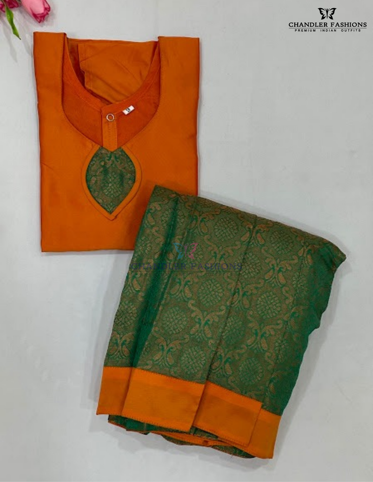 Attractive Orange And Green Color Art Silk Langa Set With Printed WorkNear Me