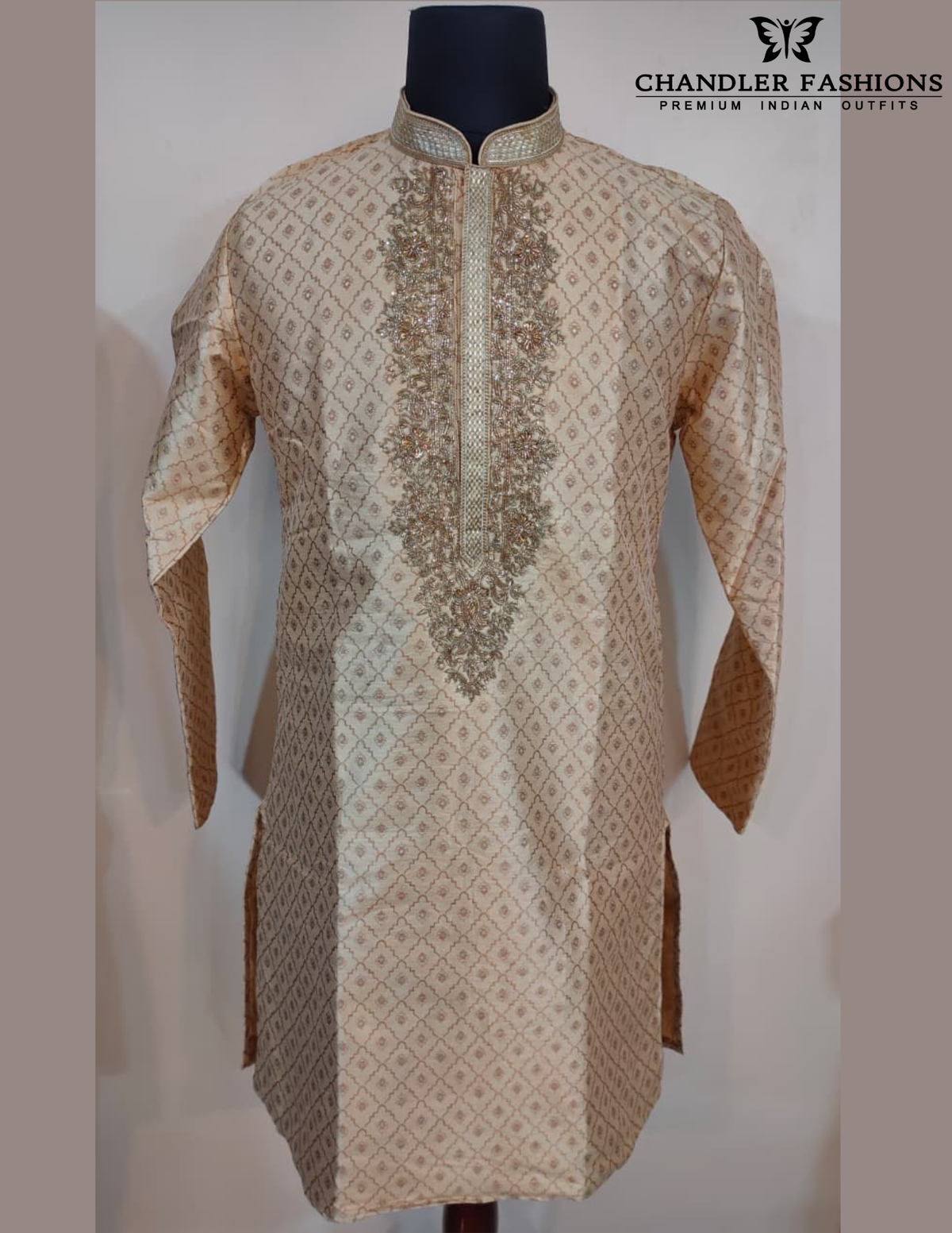 Wonderful Gold Color Banarasi Brocade Kurta With Pajama For Men