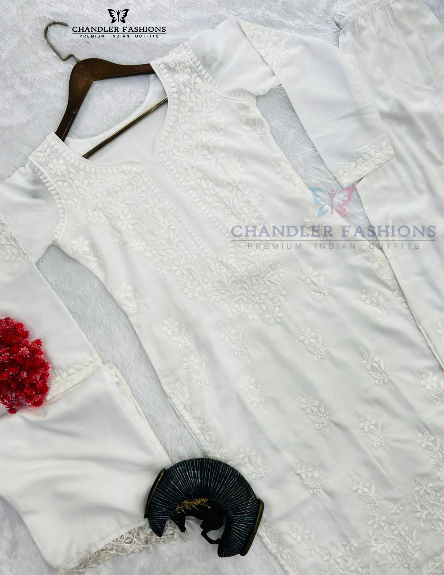 White Color Muslin Silk Palazzo Suits In Yuma