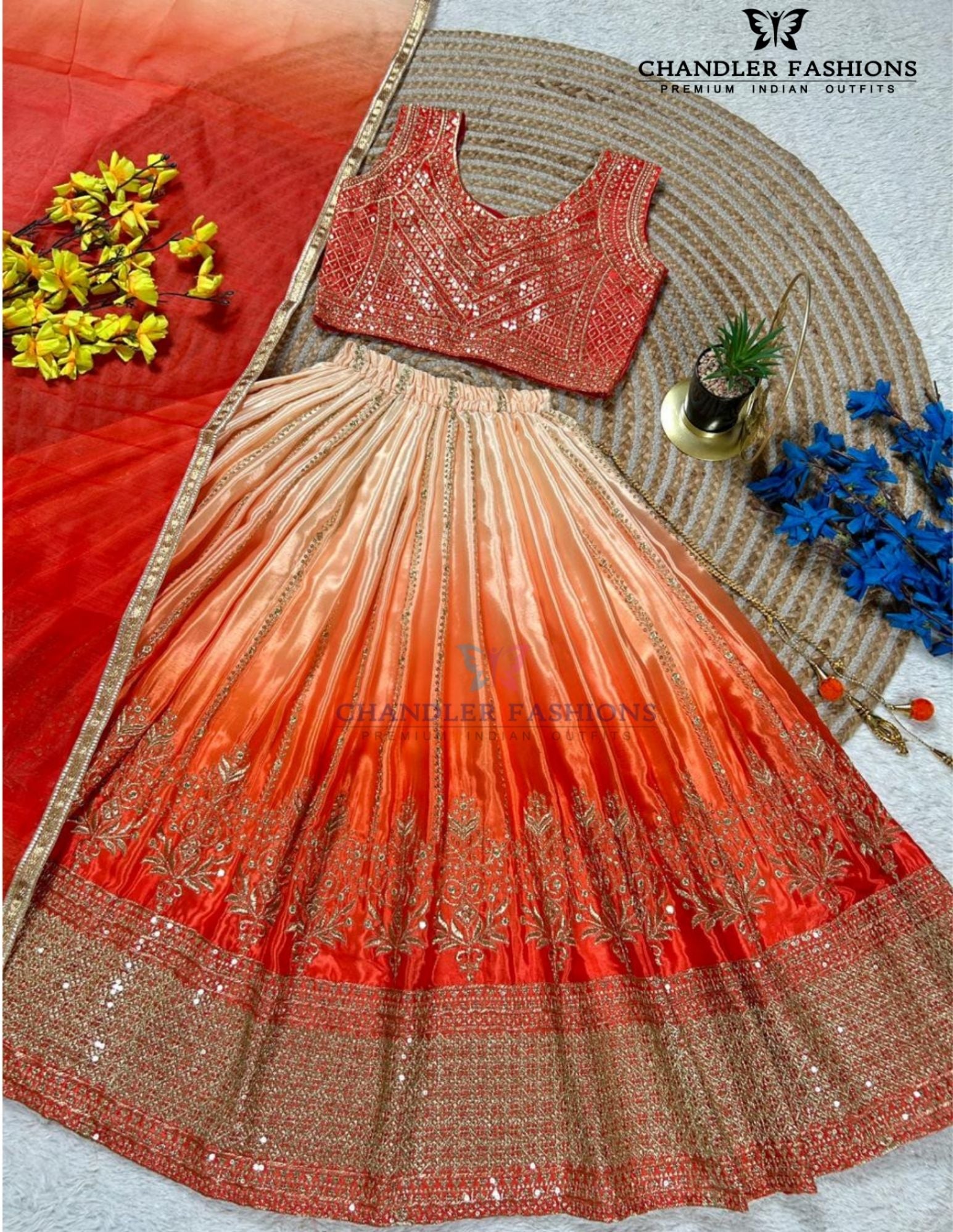 Orange Embroidery Work Choli In Temple