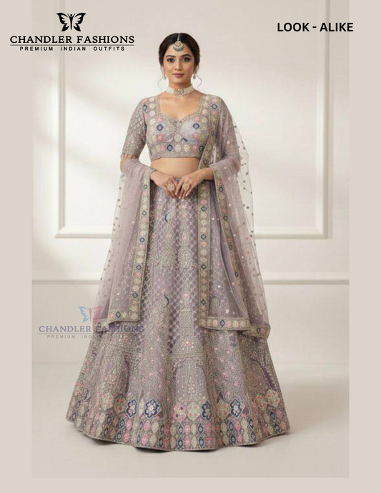 Elegant Lavender Color Net With Embroidery And Sequins Work Lehenga For Women