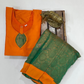 Orange And Green Color Art Silk Langa Set With Printed Work In USA