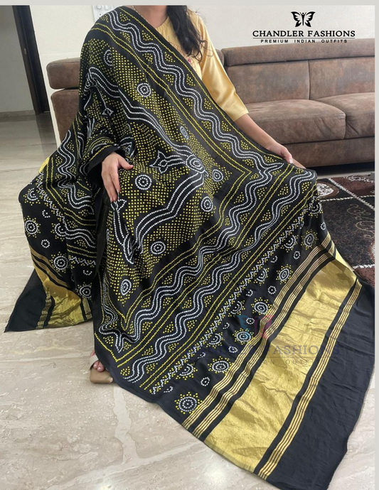 Amazing Black Colored Bandhani  Print Silk Dupatta