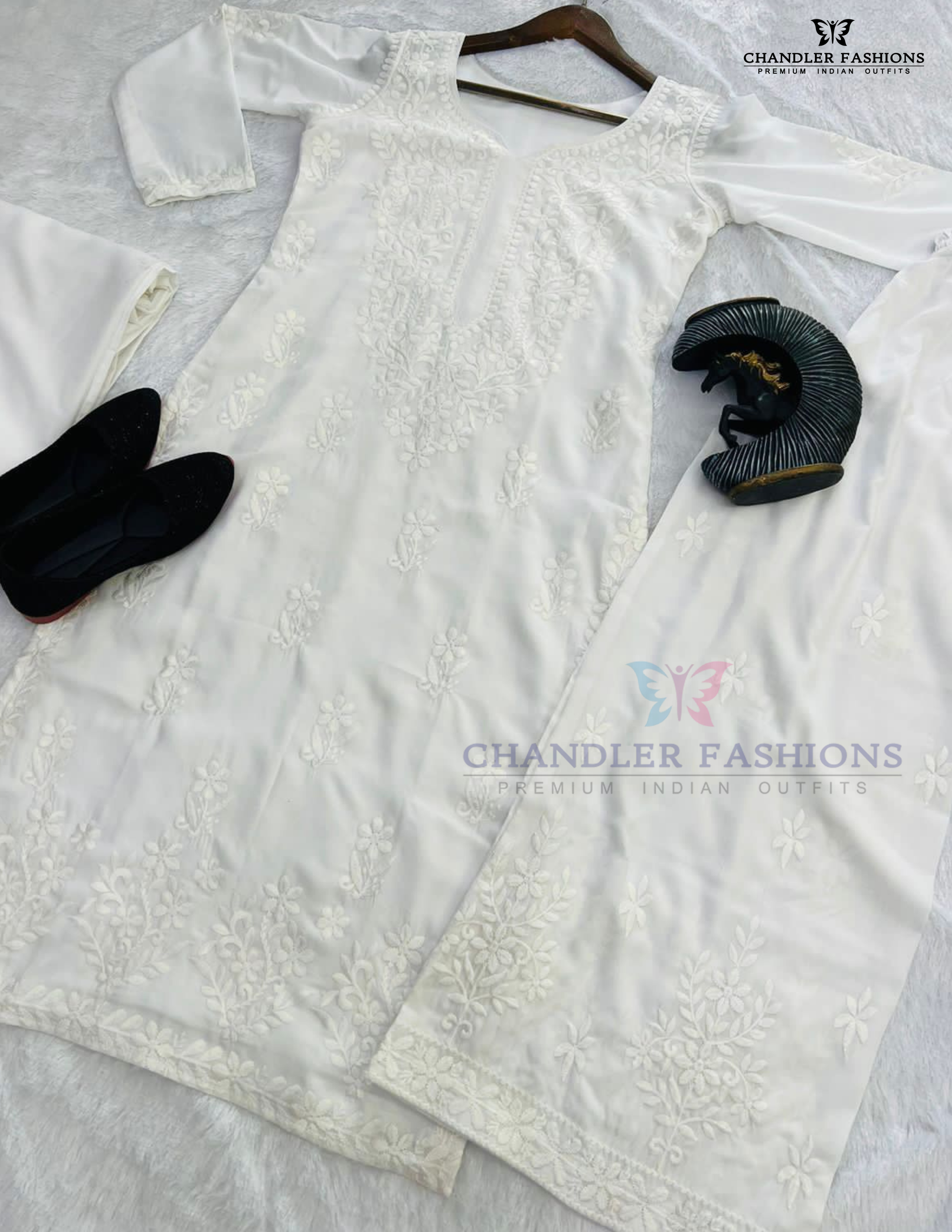 Pure White Color Embroidery Work Palazzo Suits In Prescott