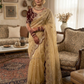 Attractive Cream Color Georgette With Embroidered Saree Zari And Sequins Work For Women