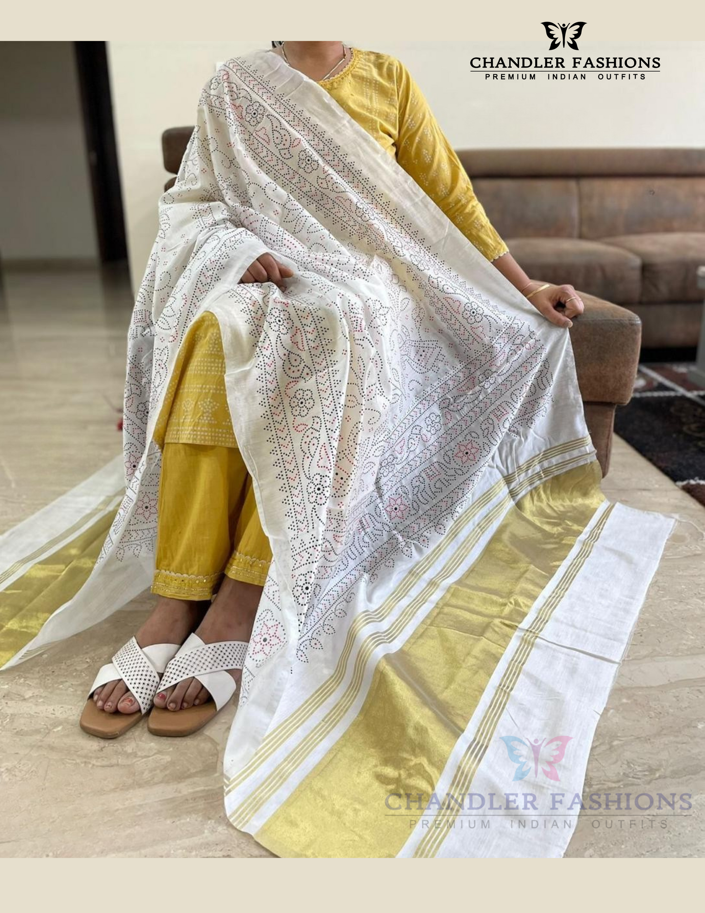 Beautiful White Colored Bandhani  Print Silk Dupatta