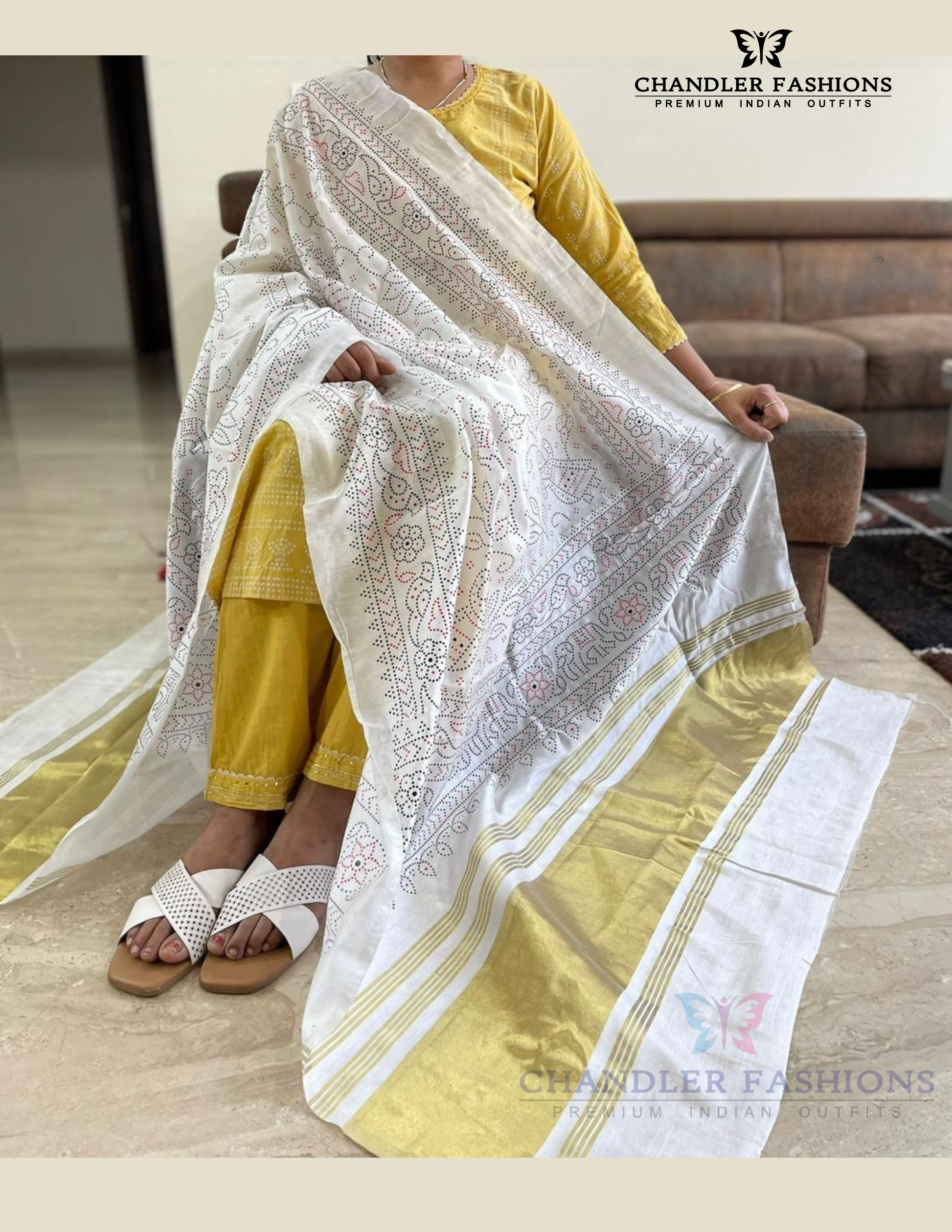 Beautiful White Colored Bandhani  Print Silk Dupatta