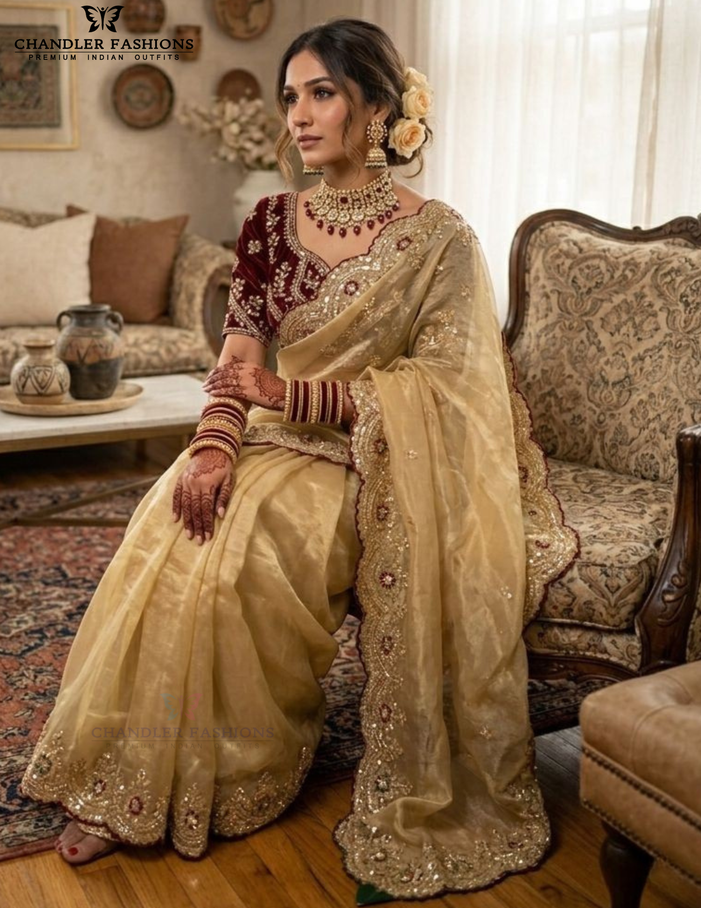 Cream Color Georgette With Embroidered Saree Zari And Sequins Work Near Me