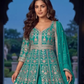 Teal Blue Color Chinon With Embroidery Work Palazzo Suit In USA