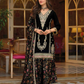 Mesmerizing Black Color Heavy Chinon With Embroidery Work Palazzo Suits With Dupatta