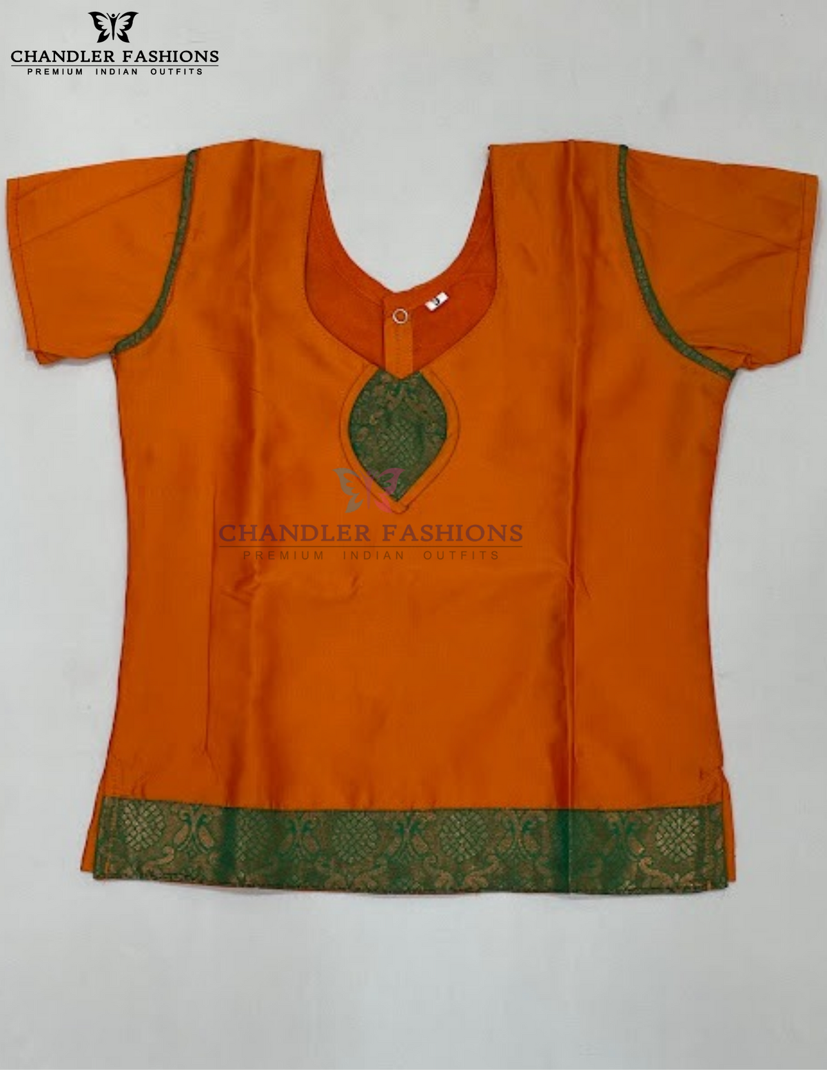 Orange And Green Color Langa Set With Printed Work In Surprise