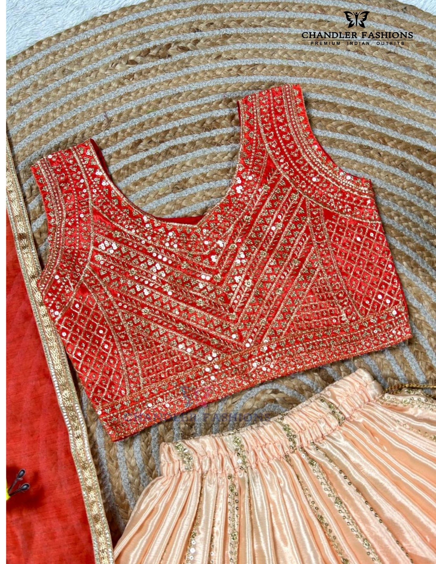 Orange Embroidery And Sequins Work In Prescott