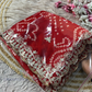 Red Color Bandhej Print And Embroidery Work Saree Near Me