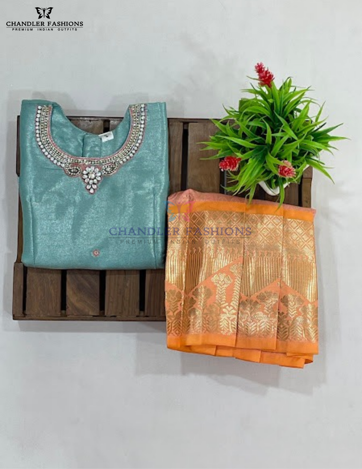  Green And Peach Color Art Silk With Stone And Zari Work Langa Sets In USA