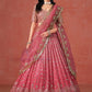 Marvellous Peach Color Georgette With Embroidery And Sequins Work Lehenga Choli With Dupatta For Women