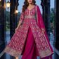 Alluring Pink Color Chinon With Embroidery And Thread Work Palazzo Suit For Women
