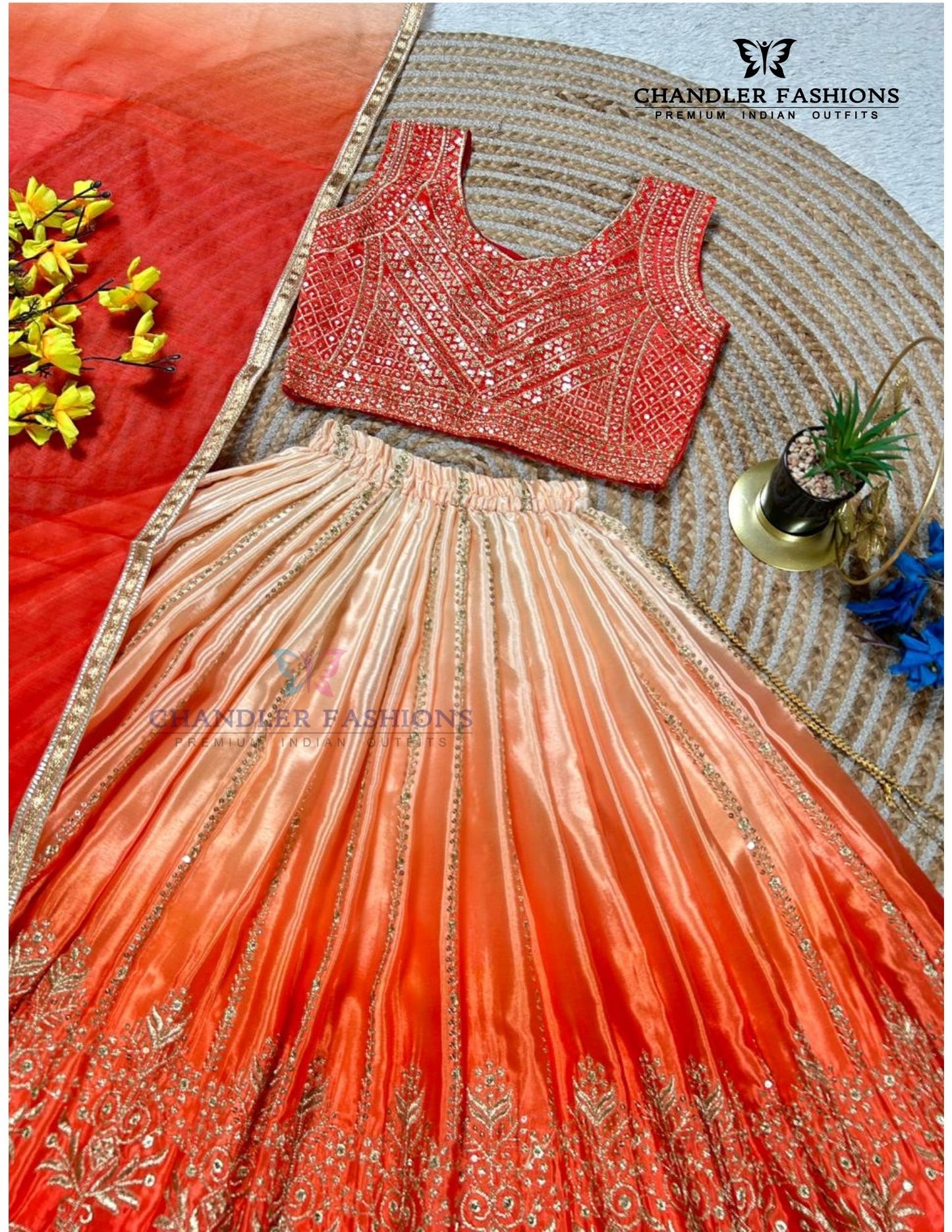 Orange Embroidery Work Choli Set With Dupatta In Surprise