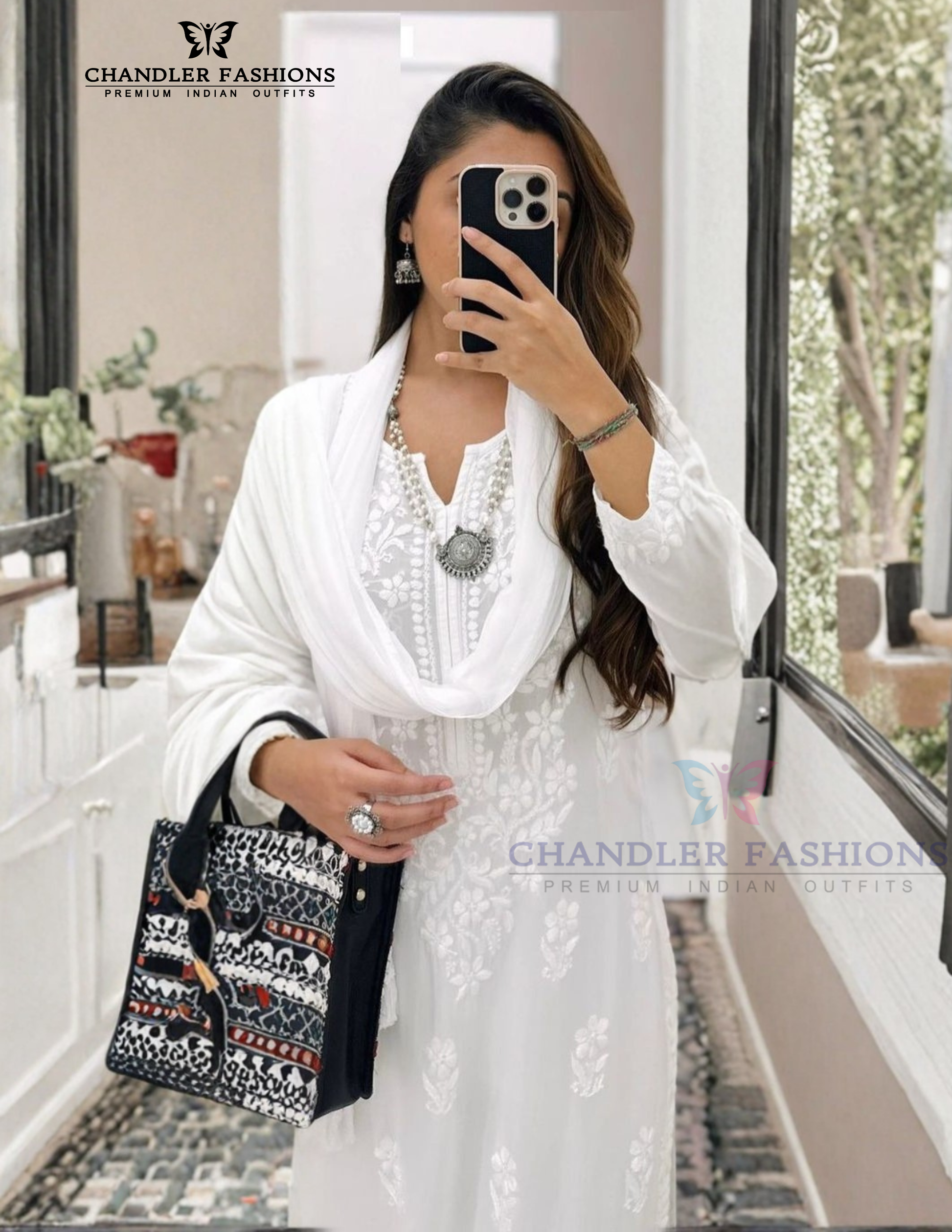 White Color Muslin With Embroidery Work Palazzo Suits Near Me