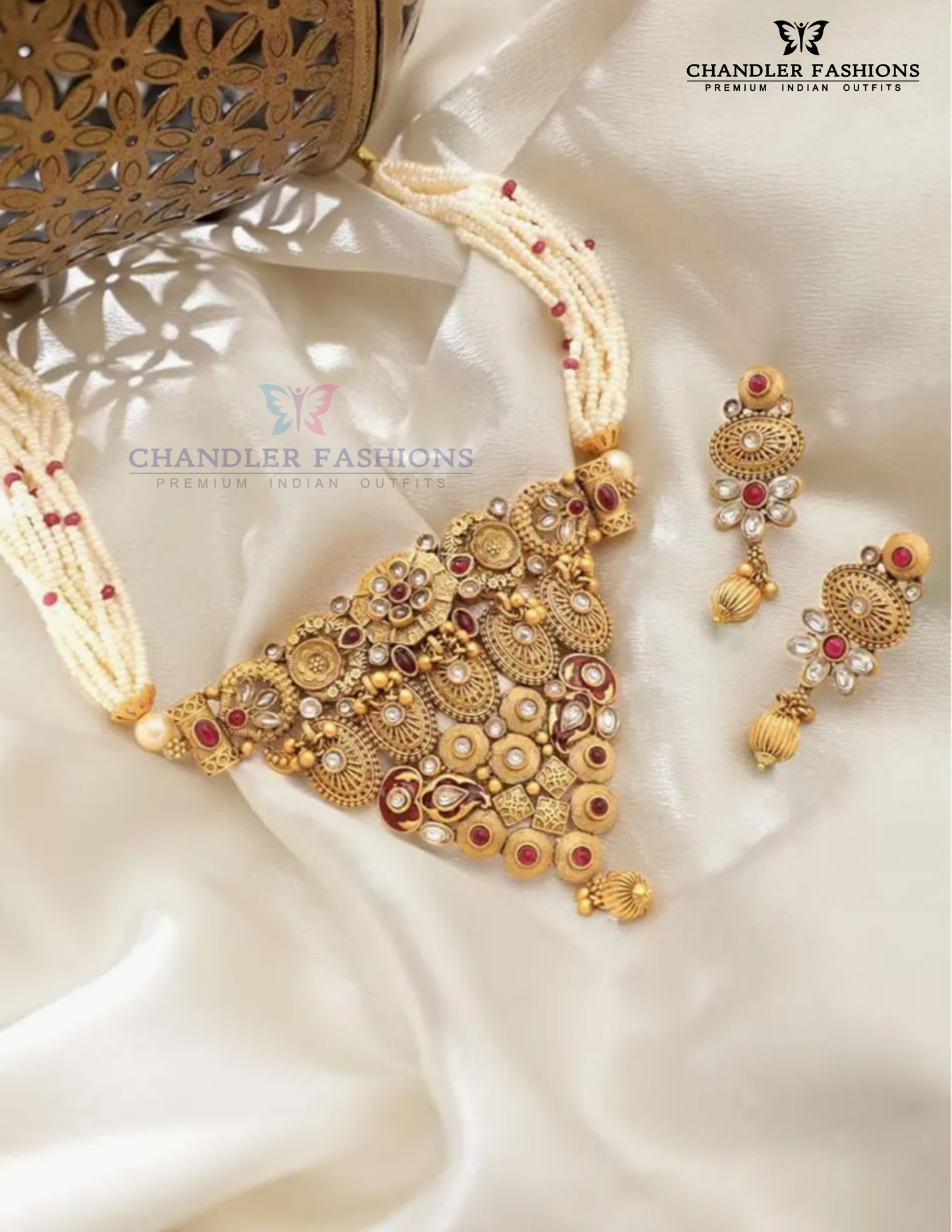 Red And White Color Stone Designer Antique Gold Necklace Near Me