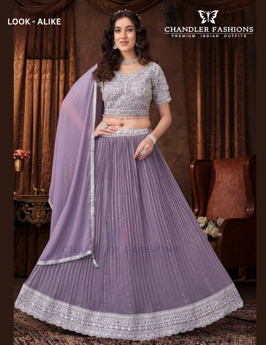 Beautiful Lavender Color Georgette With Embroidery And Sequins Work Lehenga Choli For Women