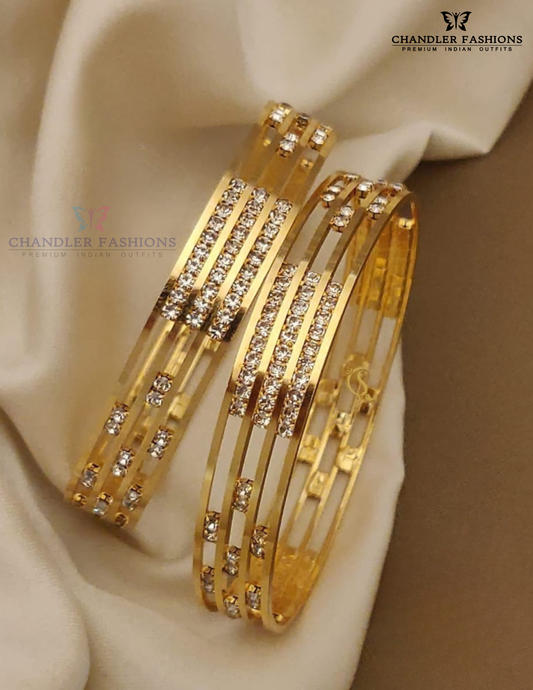 Designer White Color Stones Studded Gold Plated Bangles For Women