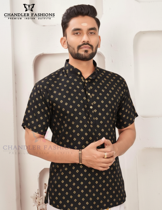Beautiful Black Color Cotton Short Kurta For Men