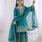 Amazing Blue Color Georgette Embroidery Work Sharara Suit Near Me