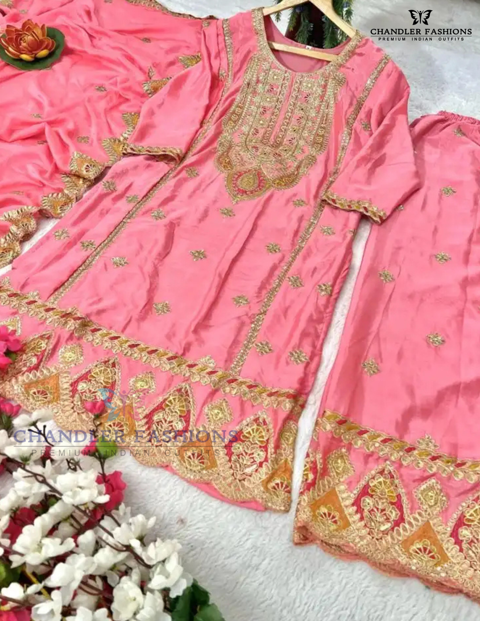 Charming Pink Color Sequins And Embroidery Work Palazzo Suits With Dupatta For Women