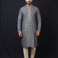 Beautiful Ash Grey Color Raw Silk Designer Men's Kurta With Stone And Embroidery Work