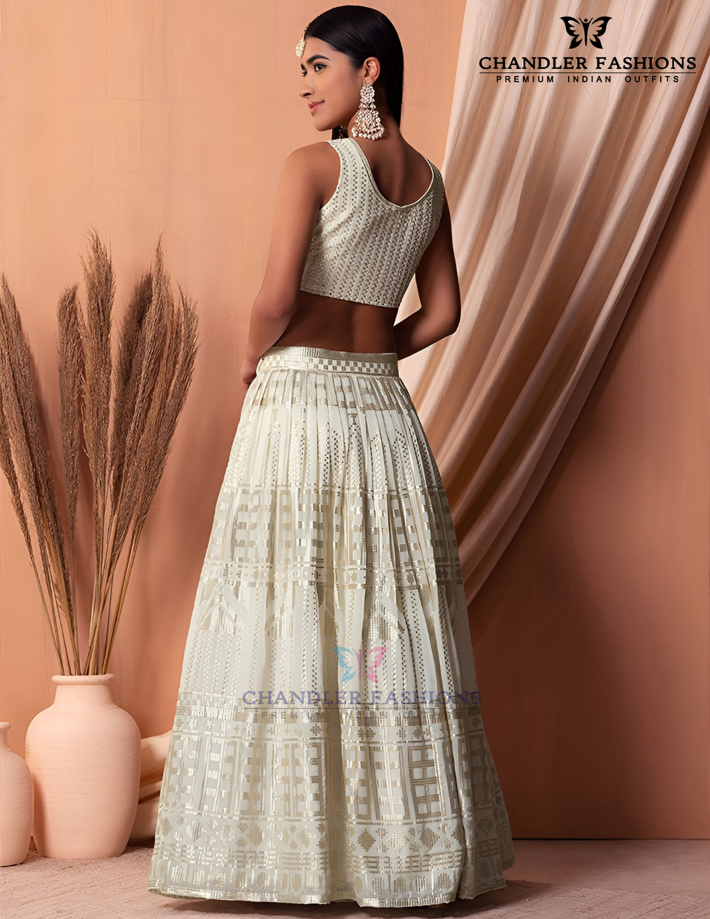 White Color Georgette Lehenga With Thread And Embroidery Work In USA