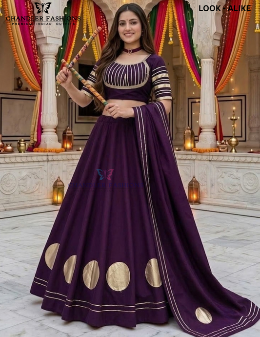 Beautiful Purple Color Roman Silk With Gota And Lace Work Chaniya Choli For Women