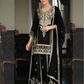 Appealing Black Color Chinon With Embroidery Work Palazzo Suits With Dupatta
