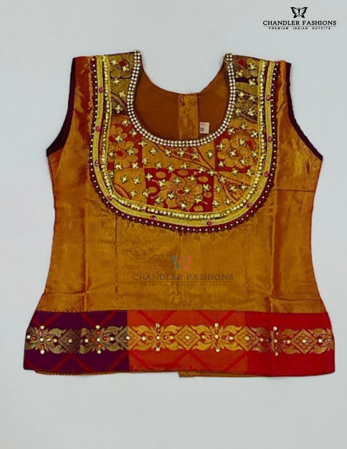 Golden Orange Color Langa Set With Zari Work In Yuma